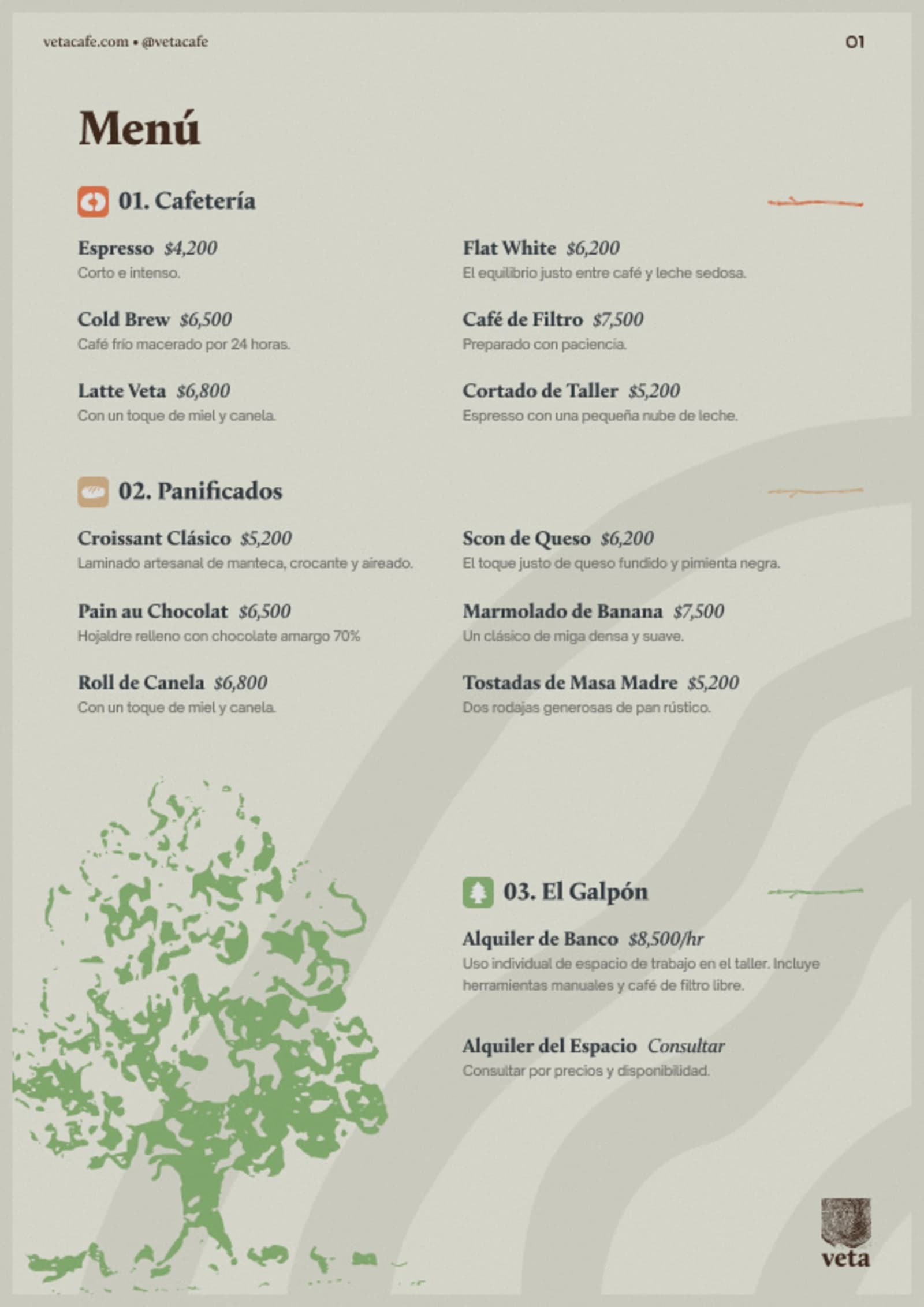 Menu, left page
