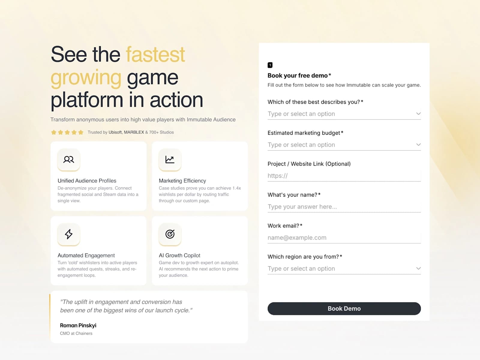 The demo request form in the hero