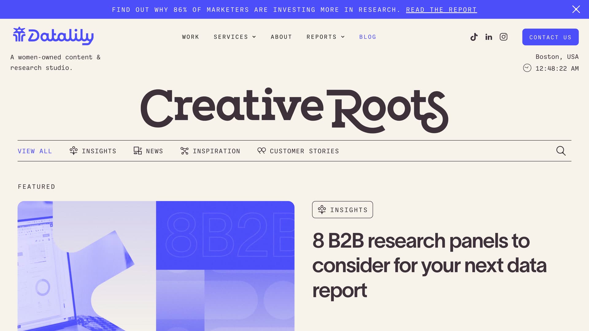 Creative Roots, the Datalily blog, with its featured post