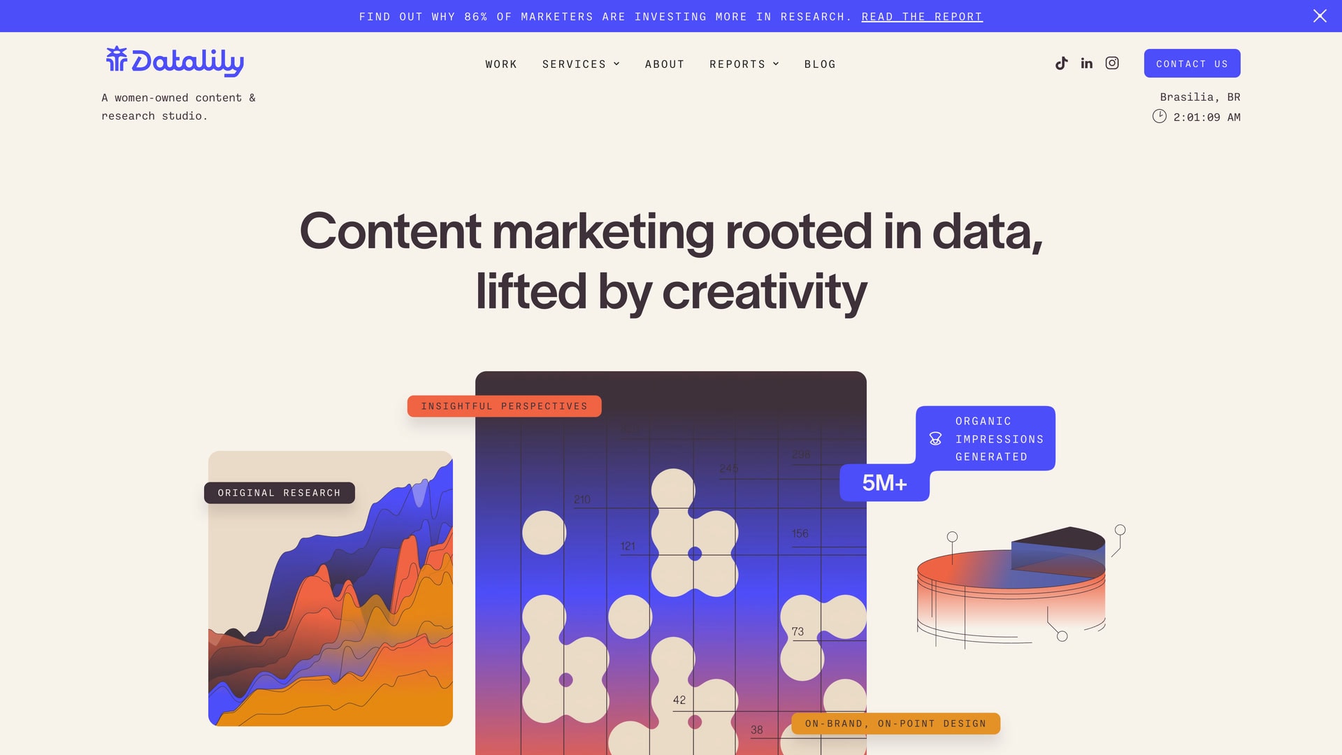 The Datalily homepage hero with its data illustrations
